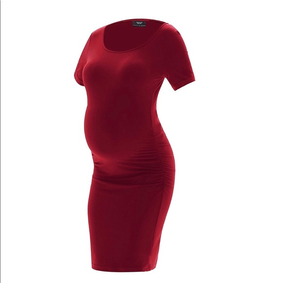 Maternity bodycon dress super expandable comfy red - Picture 1 of 8
